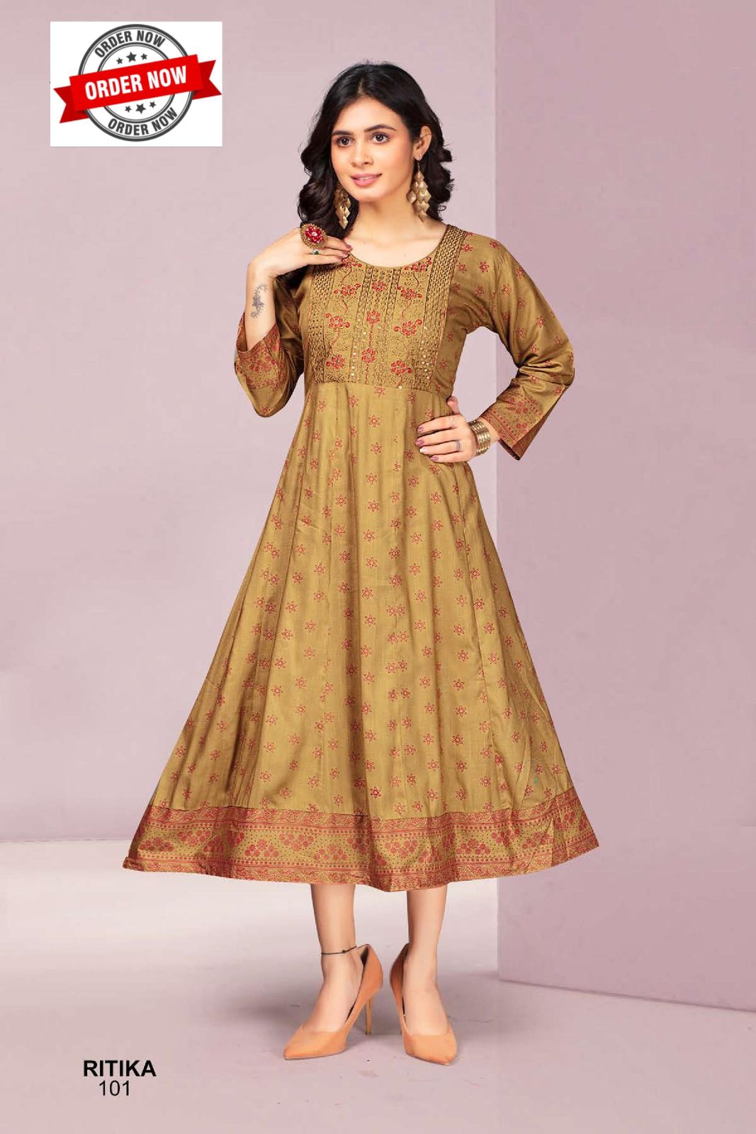 Ritika Vol 1 By Golden Block Printed Anarkali Kurtis Wholesale Shop In Surat
